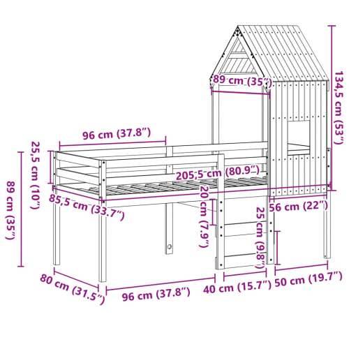 Visoki krevet s krovom 80 x 200 cm od masivne borovine Prirodna 80 x 200 cm Cijena