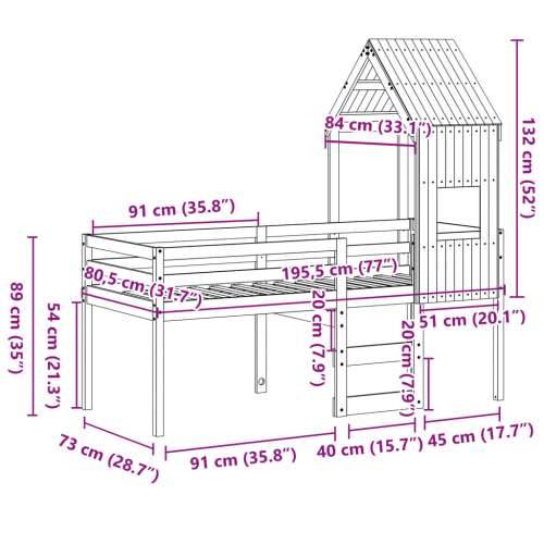 Visoki krevet s krovom 75 x 190 cm od masivne borovine - Prirodna 75 x 190 cm Cijena