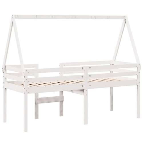 Visoki krevet s krovom bijeli 90 x 190 cm od masivne borovine - Bijela 90 x 190 cm Cijena