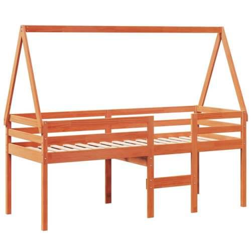 Visoki krevet s krovom voštano smeđi 75x190 cm masivna borovina - Voštano smeđa 75 x 190 cm Cijena