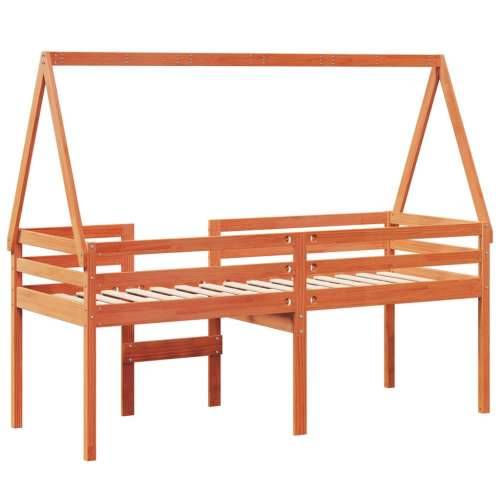 Visoki krevet s krovom voštano smeđi 75x190 cm masivna borovina - Voštano smeđa 75 x 190 cm Cijena