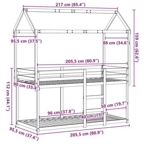 Krevet na kat s krovom bijeli 90 x 200 cm od masivne borovine - Bijela 90 x 200 cm Cijena