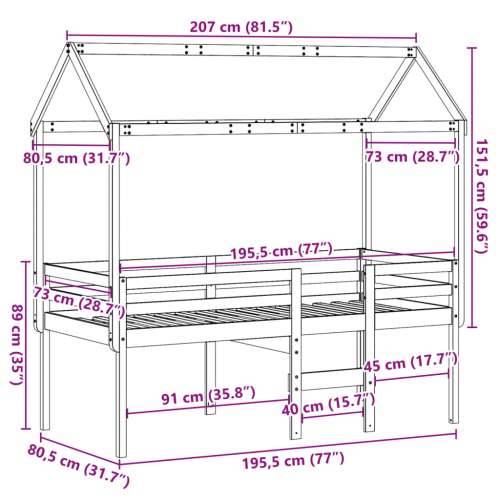 Visoki krevet s krovom voštano smeđi 75x190 cm masivna borovina - Voštano smeđa 75 x 190 cm Cijena