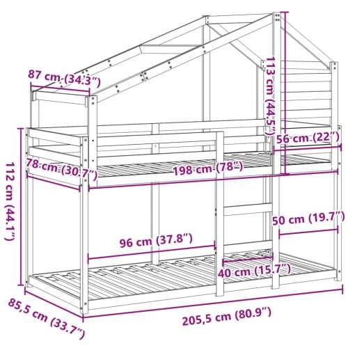 Krevet na kat s krovom 80 x 200 cm od masivne borovine - Prirodna 80 x 200 cm Cijena