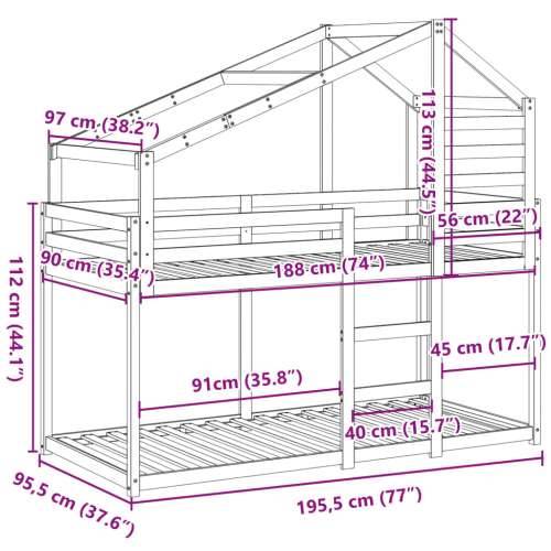 Krevet na kat s krovom 90 x 190 cm od masivne borovine - Prirodna 90 x 190 cm Cijena