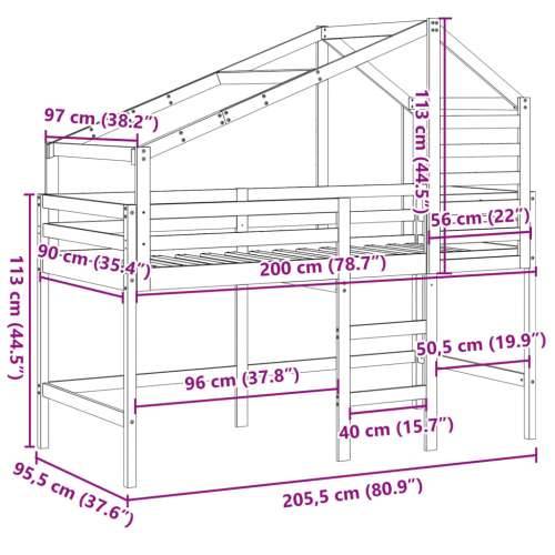 Visoki krevet s krovom voštano smeđi 90x200 cm masivna borovina - Voštano smeđa 90 x 200 cm Cijena