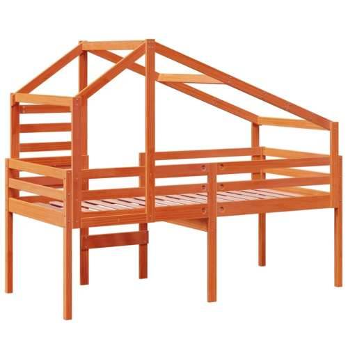 Visoki krevet s krovom voštano smeđi 75x190 cm masivna borovina - Voštano smeđa 75 x 190 cm Cijena