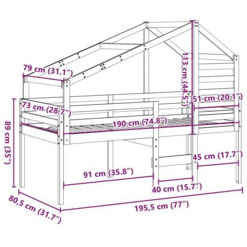 Visoki krevet s krovom voštano smeđi 75x190 cm masivna borovina - Voštano smeđa 75 x 190 cm Cijena