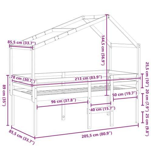 Visoki krevet s krovom voštano smeđi 80x200 cm masivna borovina - Voštano smeđa 80 x 200 cm Cijena