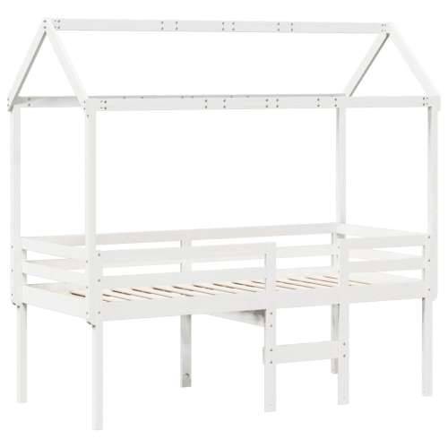 Visoki krevet s krovom bijeli 90 x 200 cm od masivne borovine - Bijela 90 x 200 cm Cijena