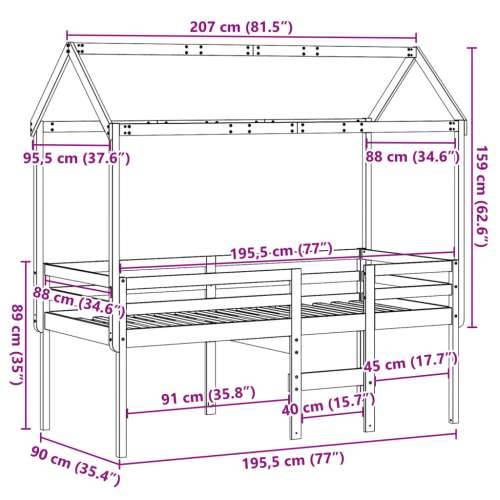 Visoki krevet s krovom 90 x 190 cm od masivne borovine Prirodna 90 x 190 cm Cijena
