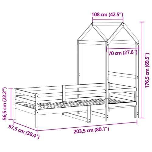 Dnevni krevet s krovom 90x200 cm od masivne borovine - Prirodna 90 x 200 cm Cijena