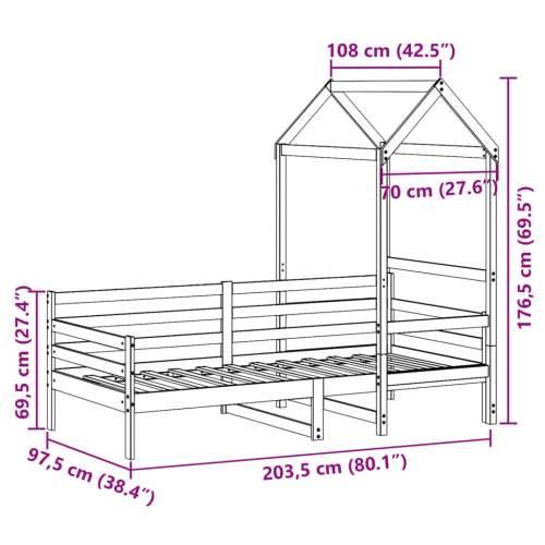 Dnevni krevet s krovom 90x200 cm od masivne borovine - Prirodna 90 x 200 cm Cijena