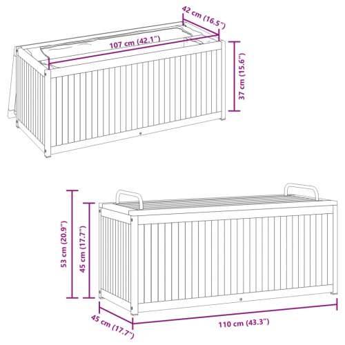 Vanjska kutija za jastuke 110x45x42/53 cm masivno drvo i čelik - 110 x 45 x 42/53 cm Cijena