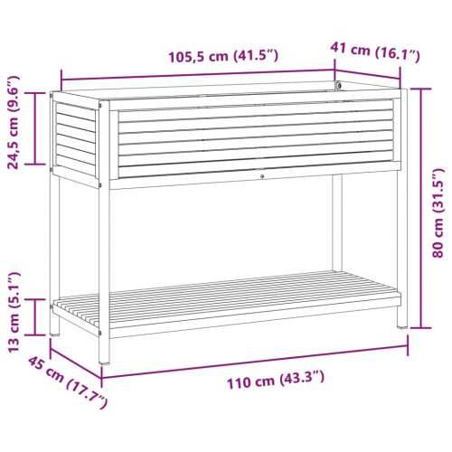 Vrtna sadilica s policom 110 x 45 x 80 cm masivno drvo i čelik - 110 x 45 x 80 cm 1 Cijena
