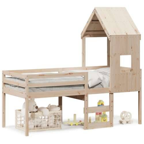 Visoki krevet s krovom 90 x 200 cm od masivne borovine - Prirodna 90 x 200 cm Cijena