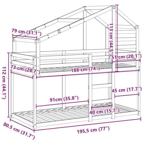 Krevet na kat s krovom voštano 75x190 cm masivna borovina - Prirodna 75 x 190 cm Cijena