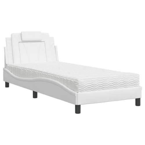 Krevet s madracem bijeli 90 x 190 cm od umjetne kože - Bijela 90 x 190 cm Cijena