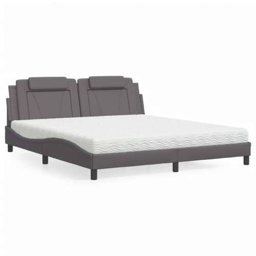 Krevet s madracem sivi 180 x 200 cm od umjetne kože - Siva 180 x 200 cm Cijena