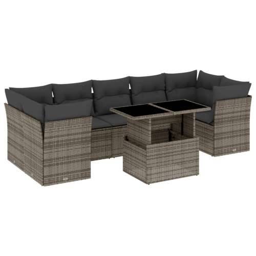Vrtna garnitura - 8-dijelni set vrtnih sofa od poliratana s jastucima sivi - Siva bez spremišta 7 Cijena