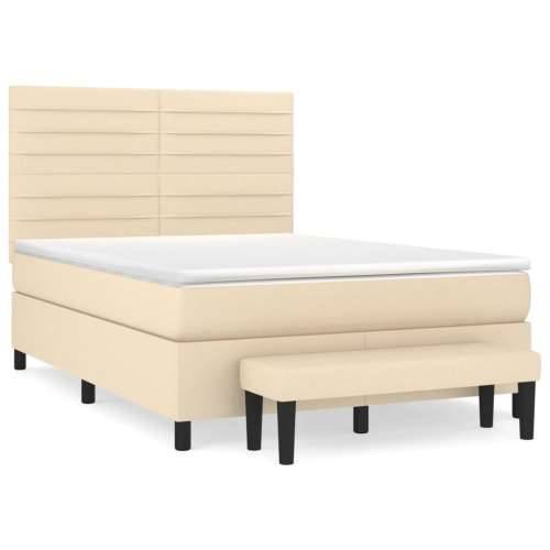 Krevet s oprugama i madracem krem 140 x 190 cm od tkanine - Krema 140 x 190 cm vodoravne pruge Cijena