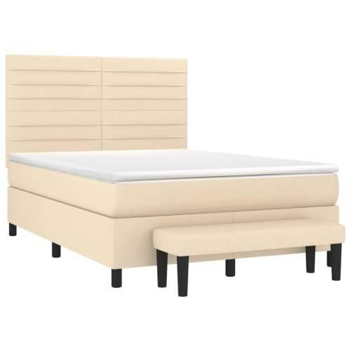 Krevet s oprugama i madracem krem 140 x 190 cm od tkanine - Krema 140 x 190 cm vodoravne pruge Cijena