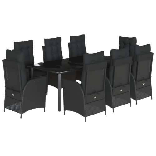 Vrtna garnitura - 9-dijelni vrtni blagovaonski set s jastucima crni od poliratana - 200 x 100 x 74 cm Sa naslonom za noge 8 Cijena