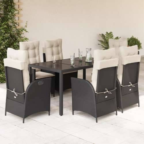 Vrtna garnitura - 7-dijelni vrtni blagovaonski set s jastucima crni od poliratana - Crna i krem 150 x 90 x 75 cm Sa naslonom za  Cijena