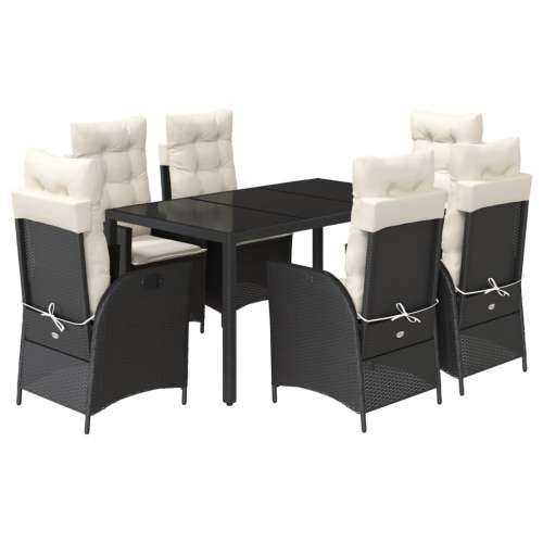 Vrtna garnitura - 7-dijelni vrtni blagovaonski set s jastucima crni od poliratana - Crna i krem 150 x 90 x 75 cm Sa naslonom za  Cijena