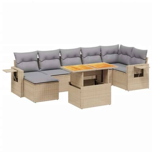 Vrtna garnitura - 8-dijelni set vrtnih sofa od poliratana s jastucima bež - bež i svjetlosiva 3x srednja + 3x kutna + tabure + s Cijena