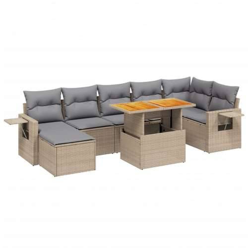 Vrtna garnitura - 8-dijelni set vrtnih sofa od poliratana s jastucima bež - bež i svjetlosiva 3x srednja + 3x kutna + tabure + s Cijena