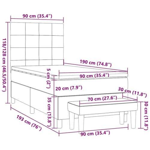 Krevet s oprugama i madracem smeđesivi 90x190 cm od tkanine - Sivo-smeđa 90 x 190 cm Blok s kvadratima Cijena