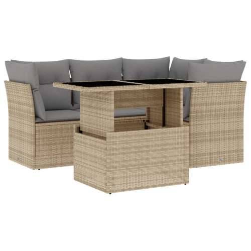 5-dijelni vrtni set sofa s jastucima bež od poliratana - bež i siva bez spremišta 1 Cijena