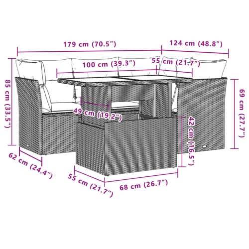 5-dijelni vrtni set sofa s jastucima bež od poliratana - bež i siva bez spremišta 1 Cijena