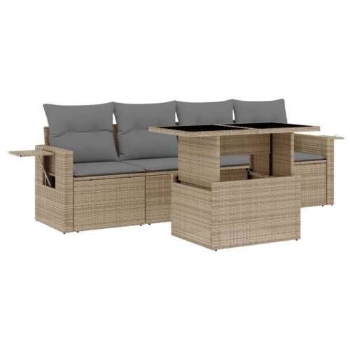5-dijelni vrtni set sofa s jastucima bež od poliratana - bež i siva bez spremišta 1 Cijena