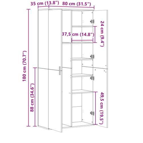 Visoka komoda siva sonome 80x35x180 cm od konstruiranog drva - Sivi hrast sonoma 1 Cijena