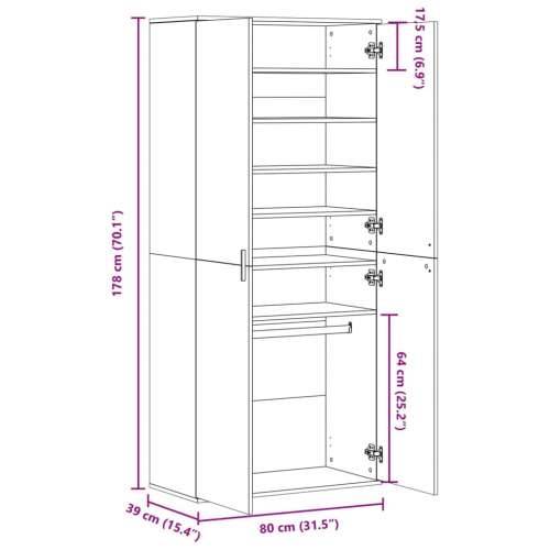 Ormarić za cipele boja hrasta 80x39x178 cm konstruirano drvo - Sivi hrast sonoma 1 Cijena