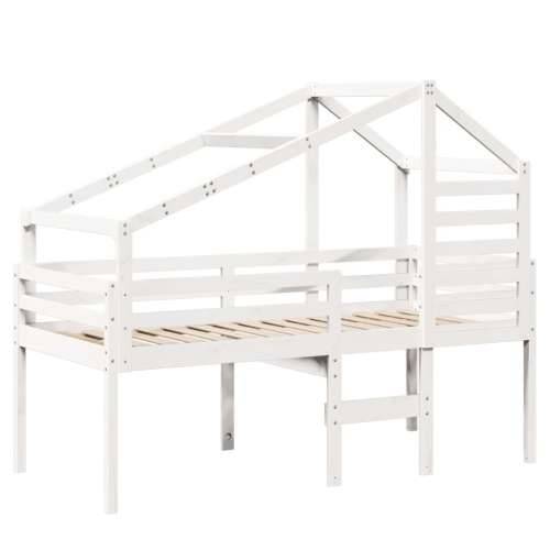 Visoki krevet s krovom bijeli 75 x 190 cm od masivne borovine - Bijela 75 x 190 cm Cijena