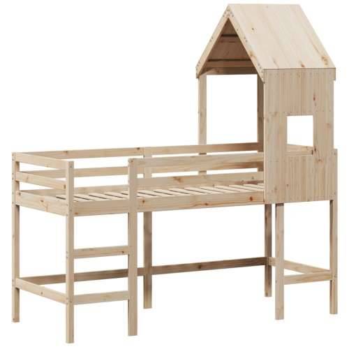 Krevet na kat s ljestvama i krovom 80x200 cm od borovine - Prirodna 80 x 200 cm Cijena