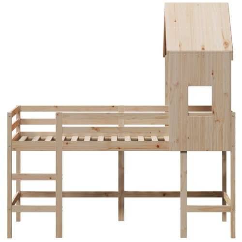 Krevet na kat s ljestvama i krovom 80x200 cm od borovine - Prirodna 80 x 200 cm Cijena