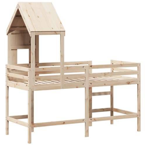 Krevet na kat s ljestvama i krovom 80x200 cm od borovine - Prirodna 80 x 200 cm Cijena