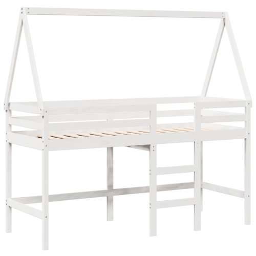 Krevet na kat s ljestvama i krovom bijeli 80x200 cm od borovine - Bijela 80 x 200 cm Cijena
