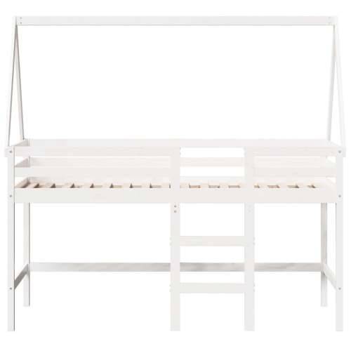 Krevet na kat s ljestvama i krovom bijeli 80x200 cm od borovine - Bijela 80 x 200 cm Cijena