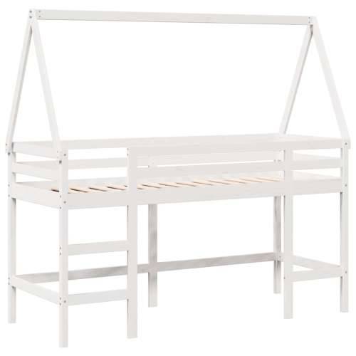 Krevet na kat s ljestvama i krovom bijeli 80x200 cm od borovine - Bijela 80 x 200 cm Cijena