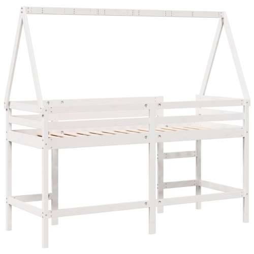 Krevet na kat s ljestvama i krovom bijeli 80x200 cm od borovine - Bijela 80 x 200 cm Cijena