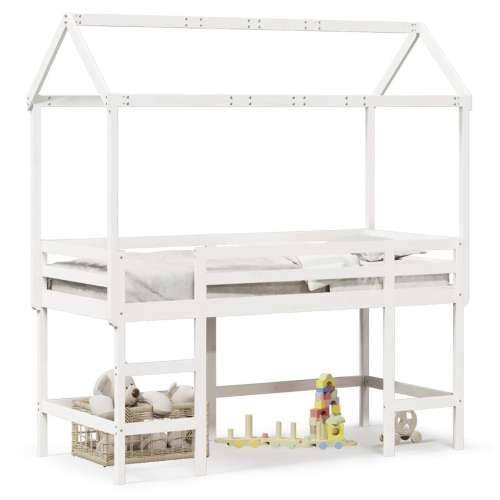 Krevet na kat s ljestvama i krovom bijeli 90x200 cm od borovine - Bijela 90 x 200 cm Cijena