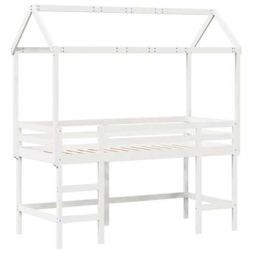 Krevet na kat s ljestvama i krovom bijeli 90x200 cm od borovine - Bijela 90 x 200 cm Cijena