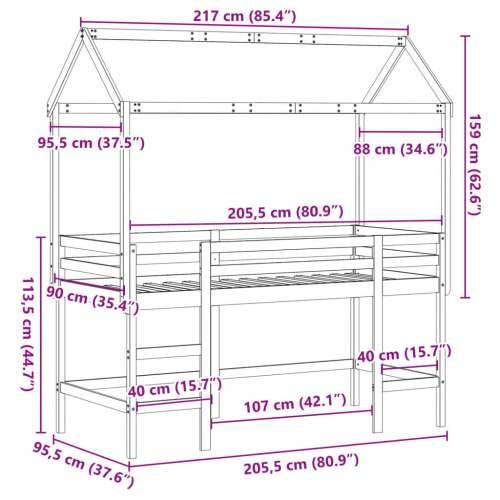 Krevet na kat s ljestvama i krovom bijeli 90x200 cm od borovine - Bijela 90 x 200 cm Cijena