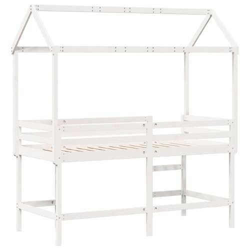Krevet na kat s ljestvama i krovom bijeli 80x200 cm od borovine - Bijela 80 x 200 cm Cijena