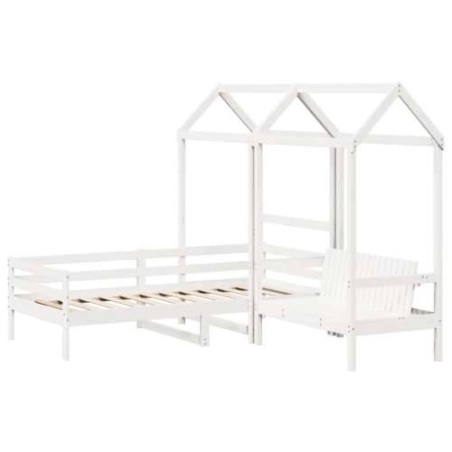 Set dnevnog kreveta i klupe s krovom bijeli 90x200 cm borovina - Bijela 90 x 200 cm Cijena
